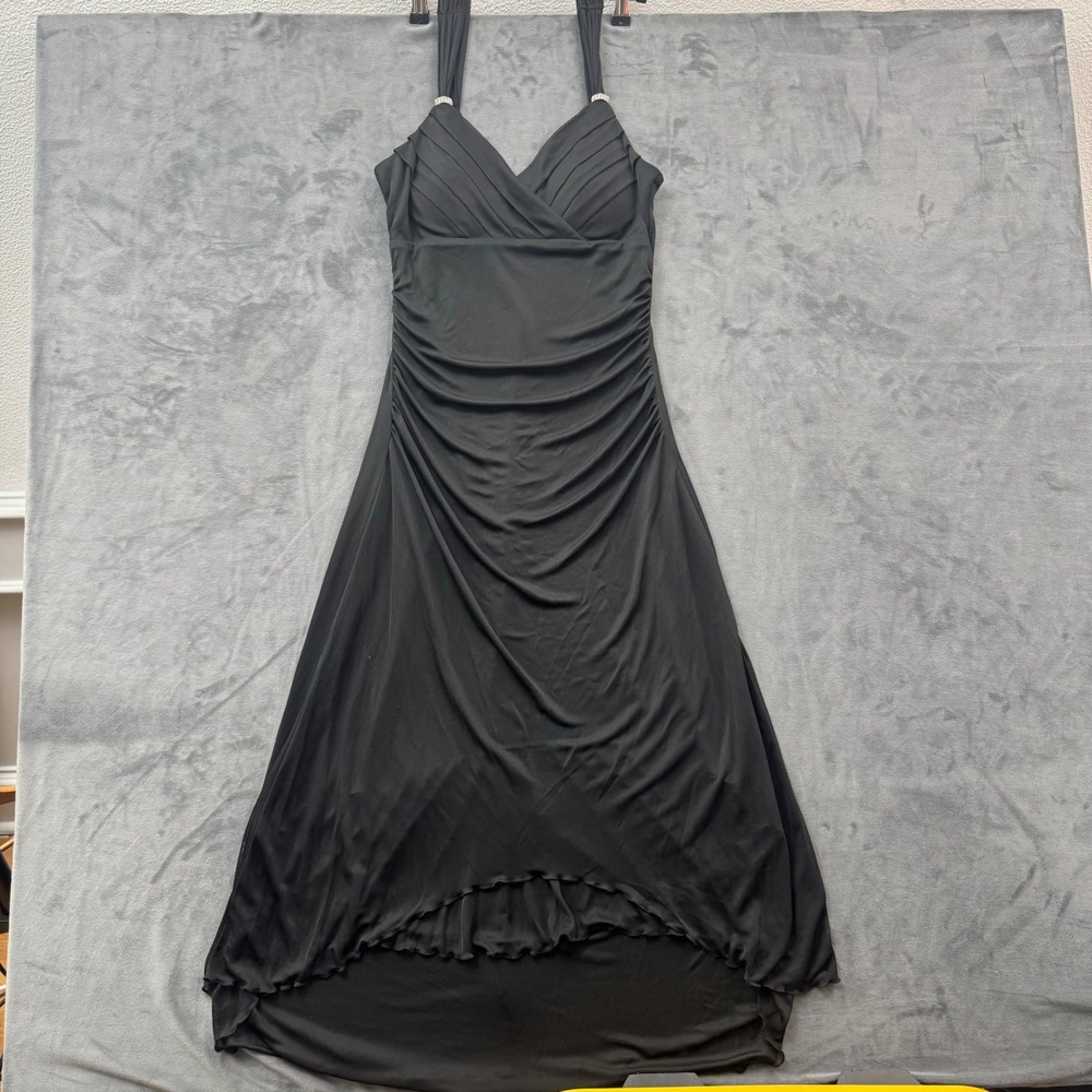 Scarlett Nite Black Halter High Low Formal Gown Rhinestone Ruched Dress Size 6